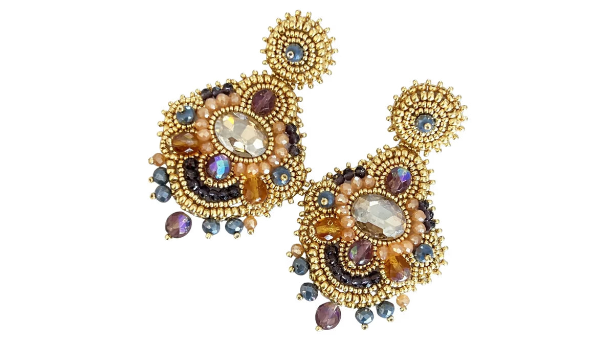 Handmade Lightweight Multicoloured Crystal Statement Earrings (YS14)