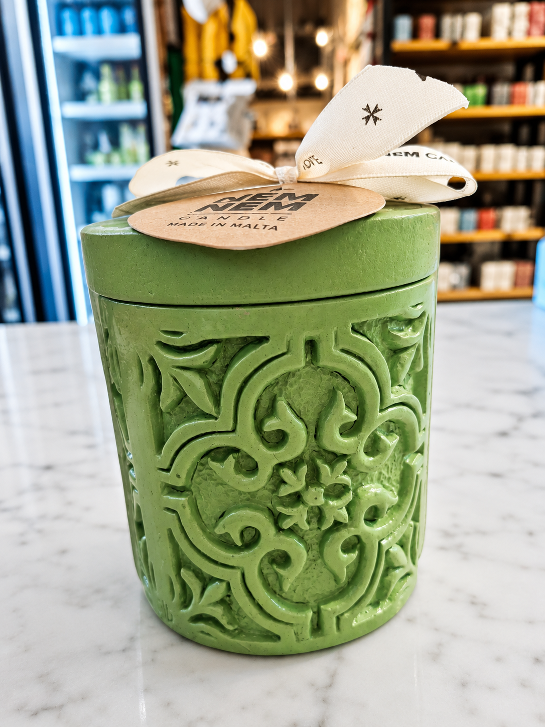 Small Cylinder Maltese Tile Green