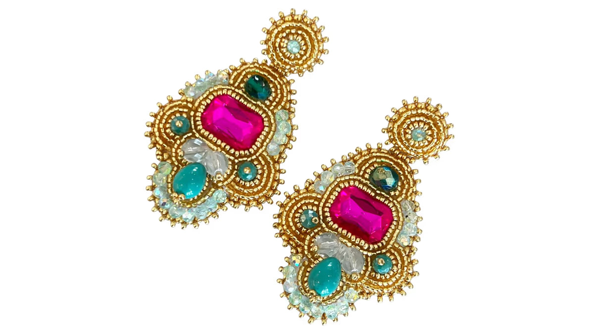Handmade Lightweight Multicoloured Crystal Statement Earrings (YS22)