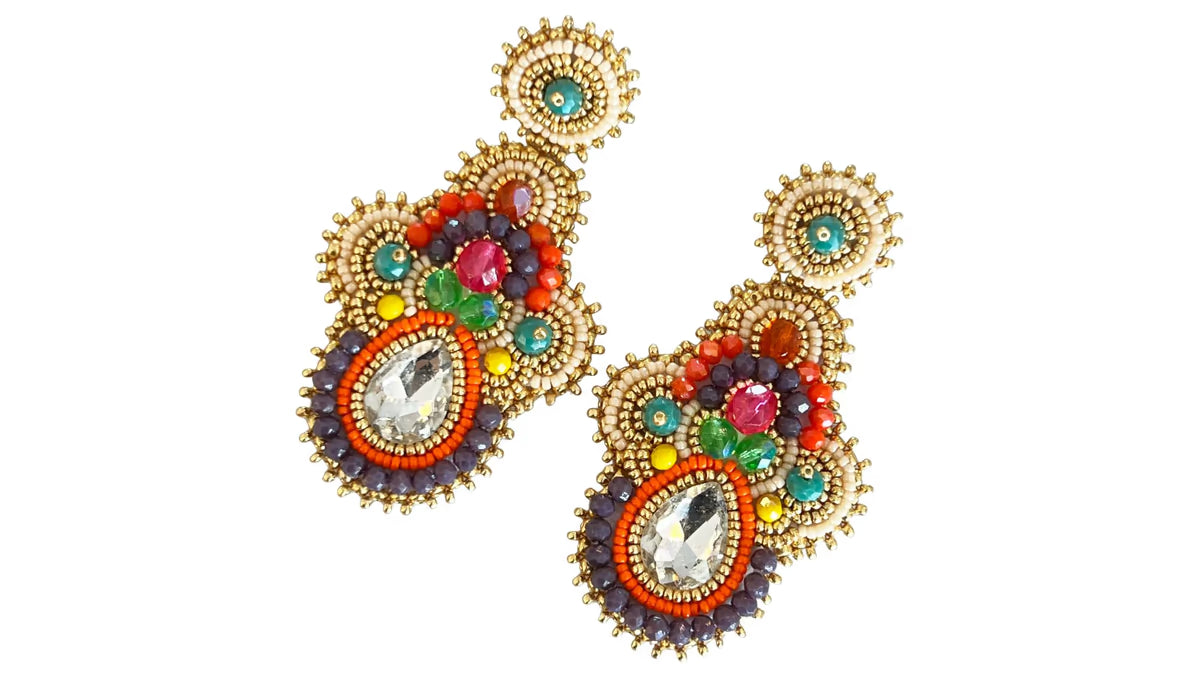 Handmade Lightweight Multicoloured Crystal Statement Earrings (YS23)