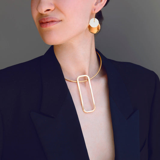 Steel Choker with Rectangular Pendant-Gold