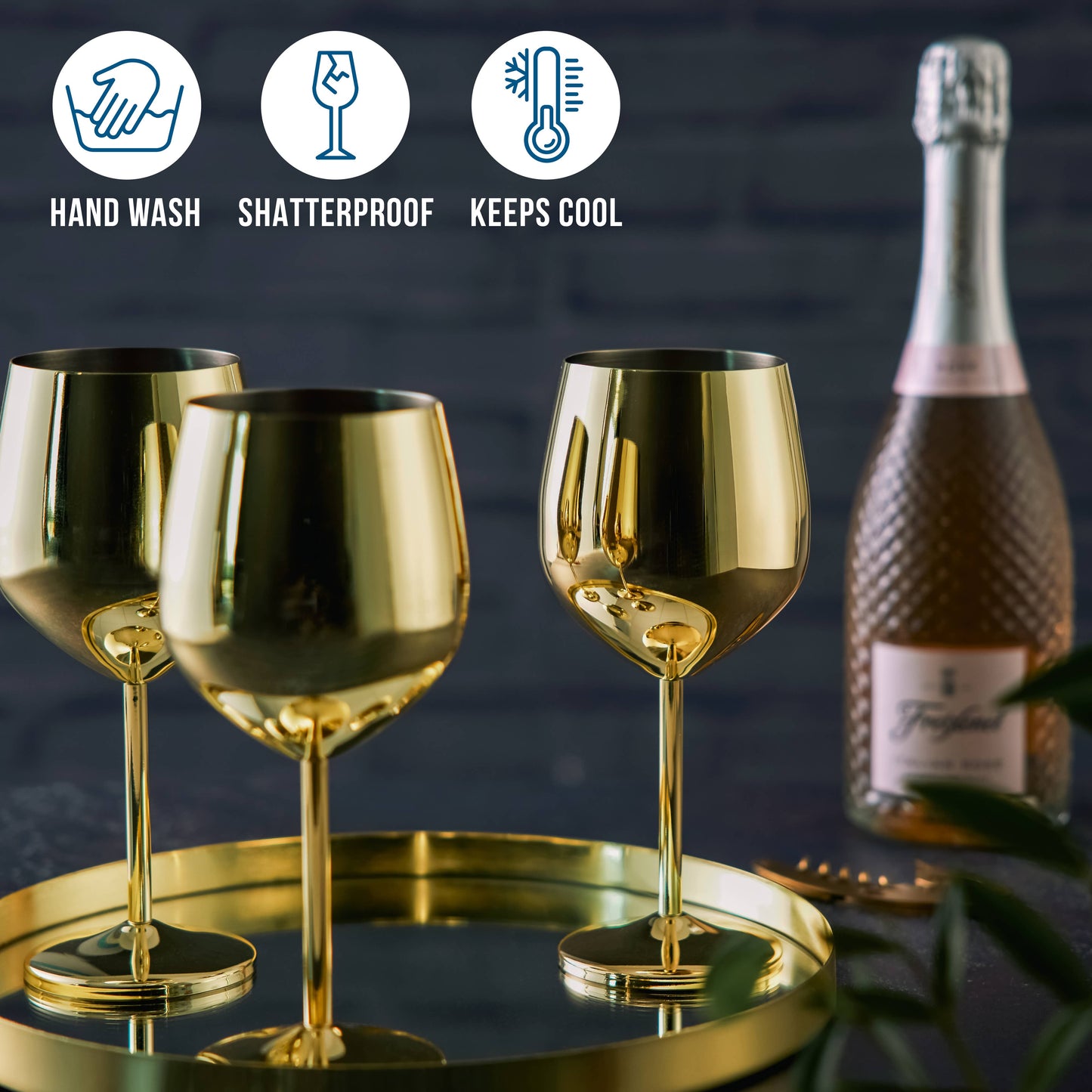 4 Gold Wine Glasses