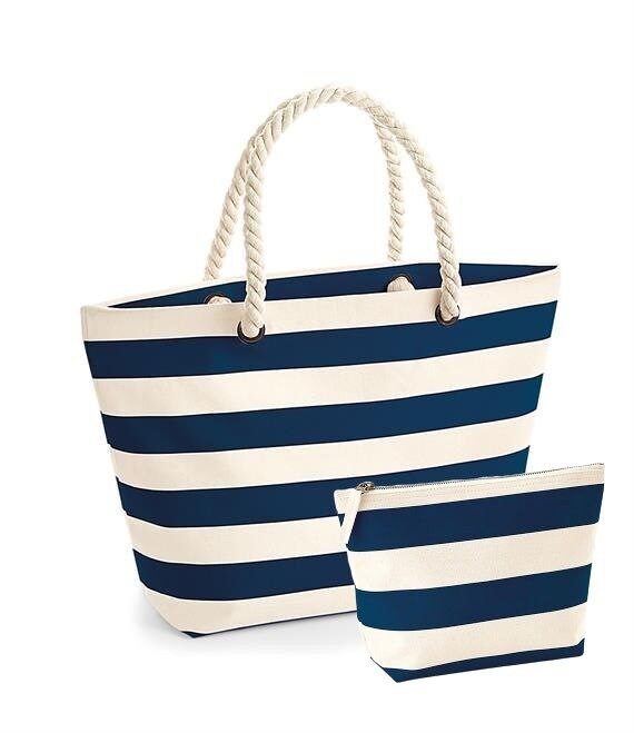 Red Star Navy Striped Nautical Beach Bag 100% Cotton Canvas Shoppers
