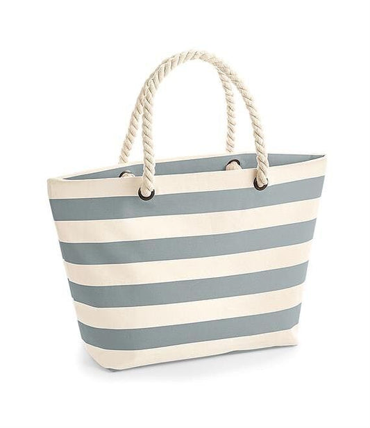 Silver Star Grey Striped Nautical Beach Bag 100% Cotton Canvas Shoppers
