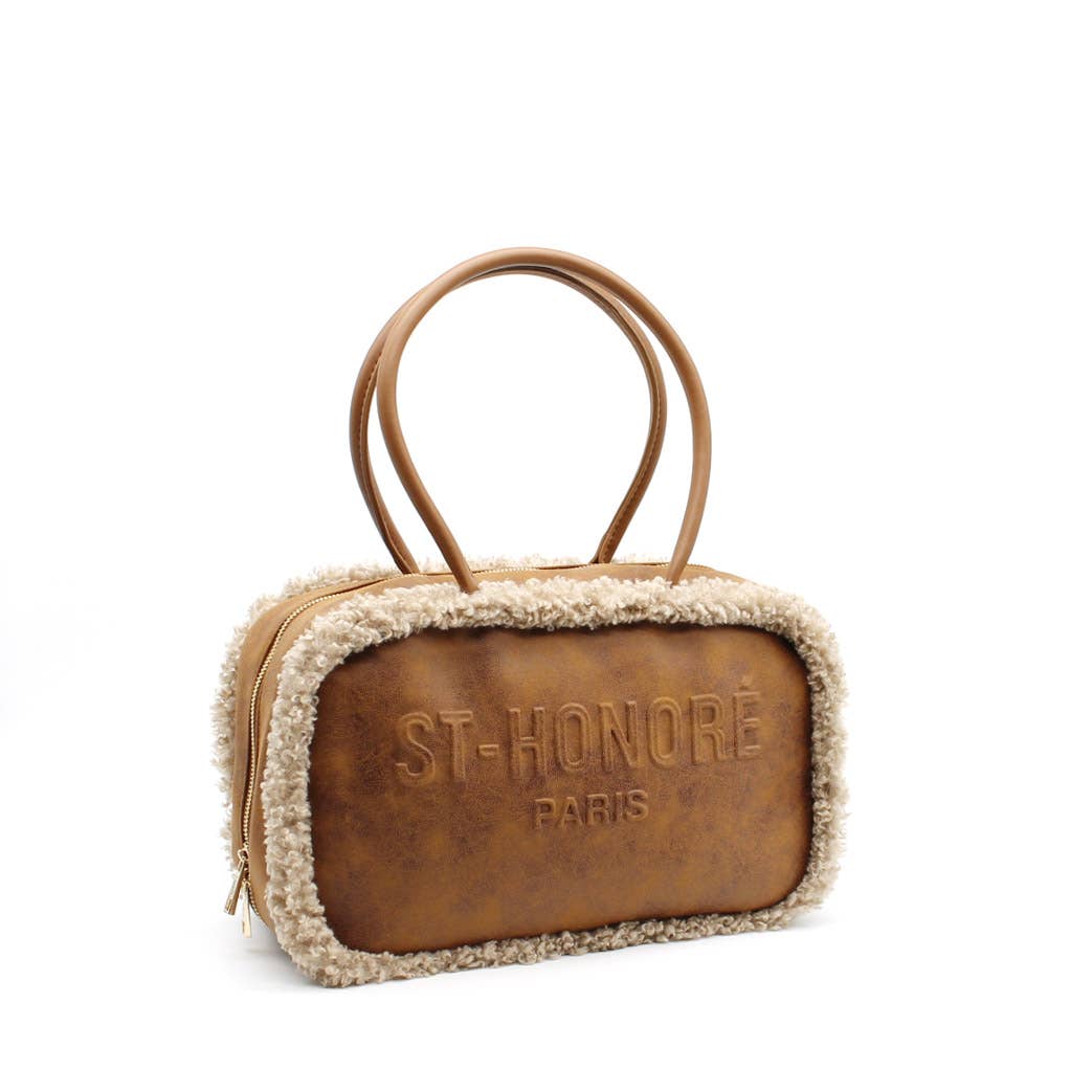 ST-HONORÉ Bag With Suede Effect & Fur Trim -Camel