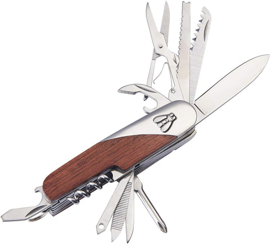 11-Function Knife Wood And Leather Pouch