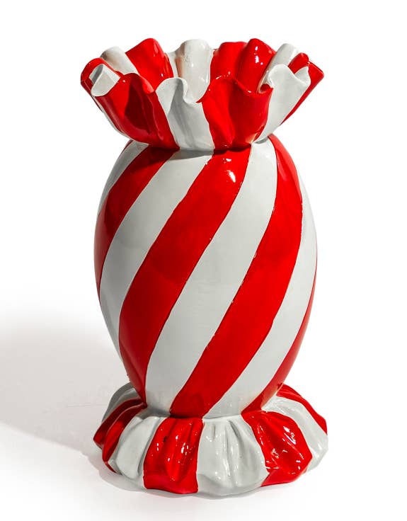 Large Red/White Striped Candy Vase