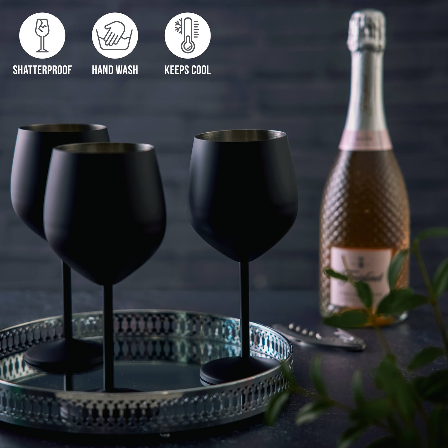 4 Matte Black Wine Glasses