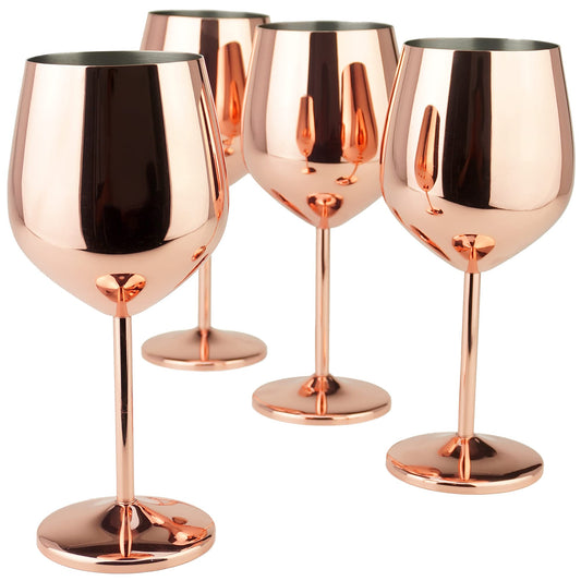 Stainless Steel Copper Rose Gold Wine Glasses, X 4