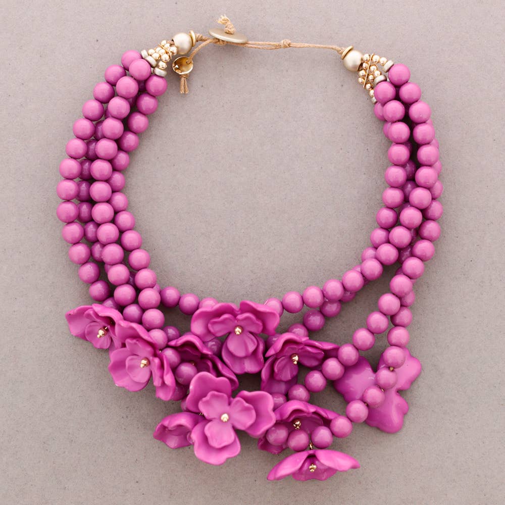Four-Bead Choker with Resin Flower Pendant-Violet