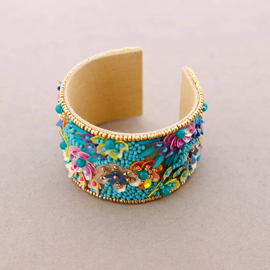 Adjustable Bracelet with Flowers and Sequins: Mulberry