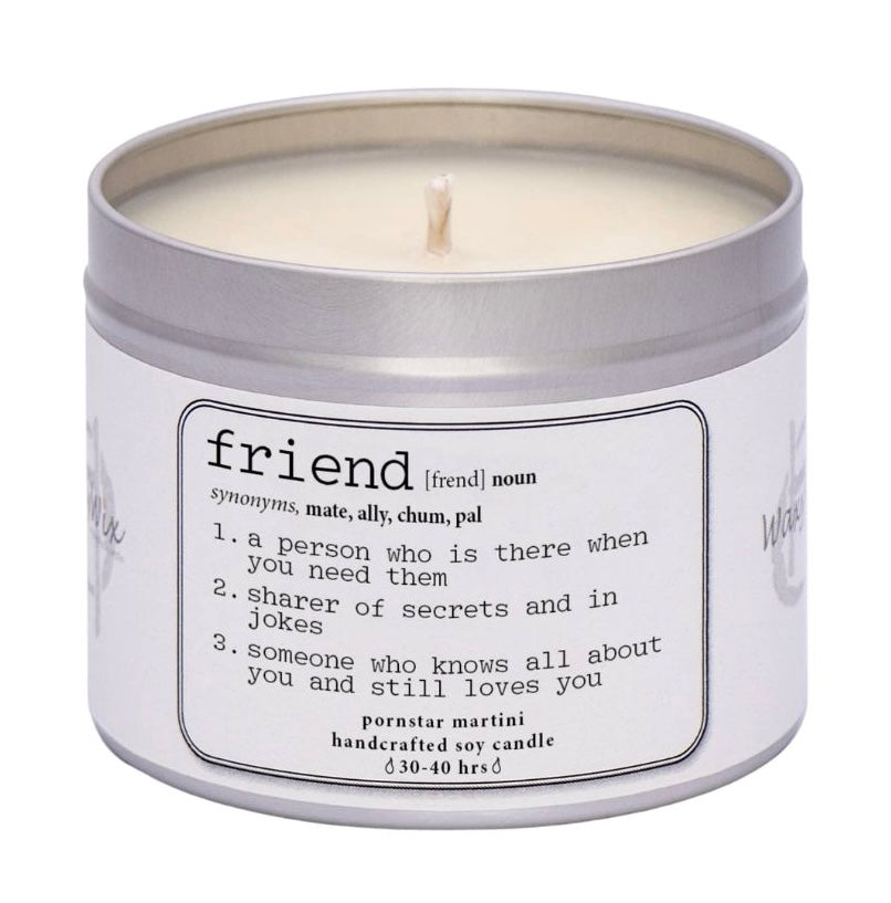Friend, Noun, definition. Candle gift for friends. Strong scented handmade soy w
