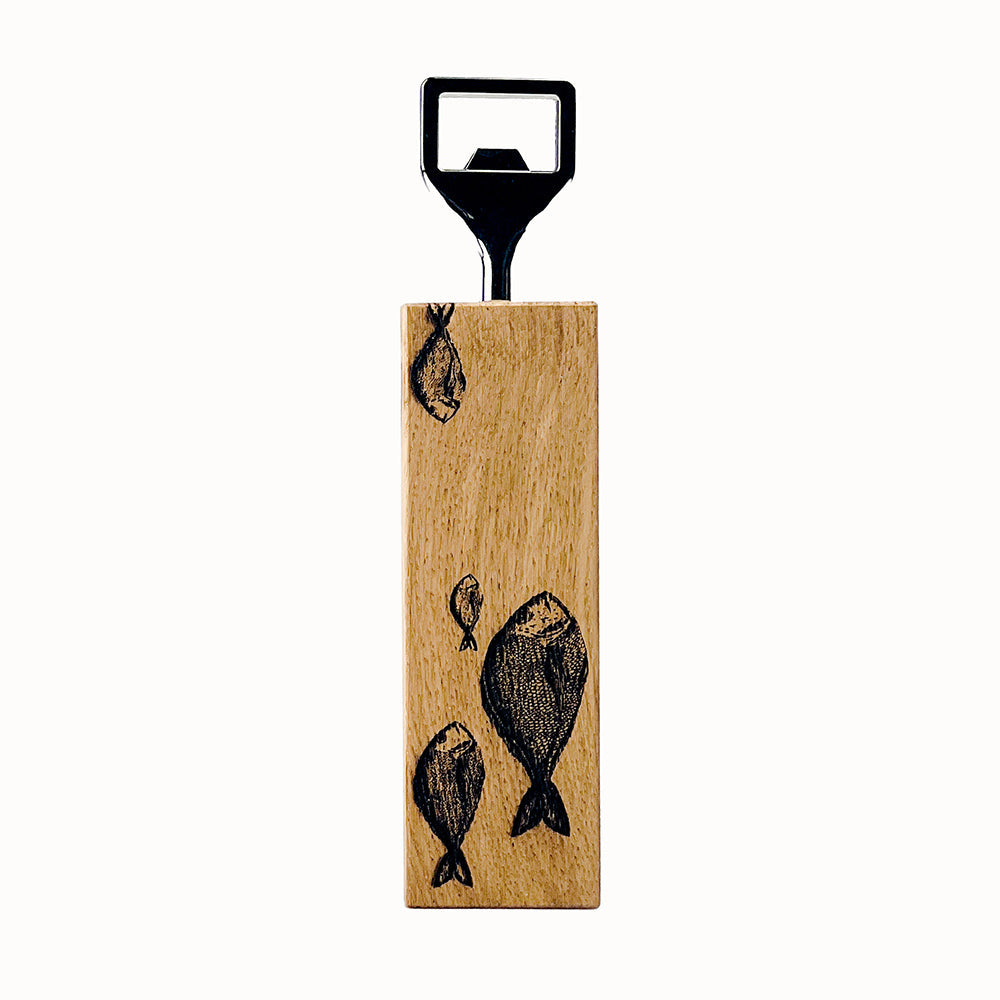 Fish Repeat Oak Bottle Opener