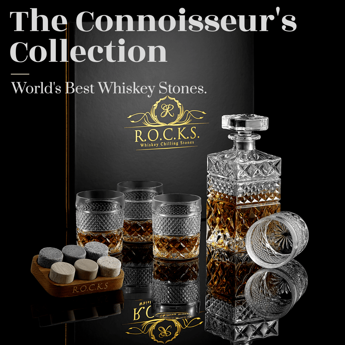 Whisky Decanter With Glass And Chilling Stone Gift Set