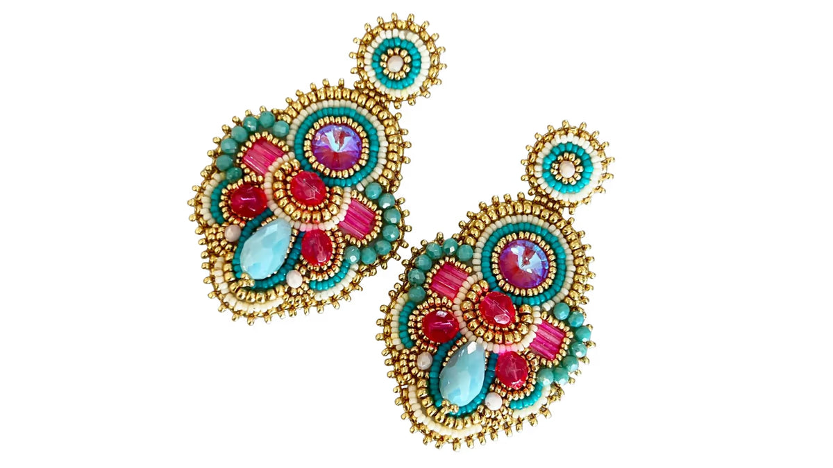 Handmade Lightweight Multicoloured Crystal Statement Earrings (YS03)
