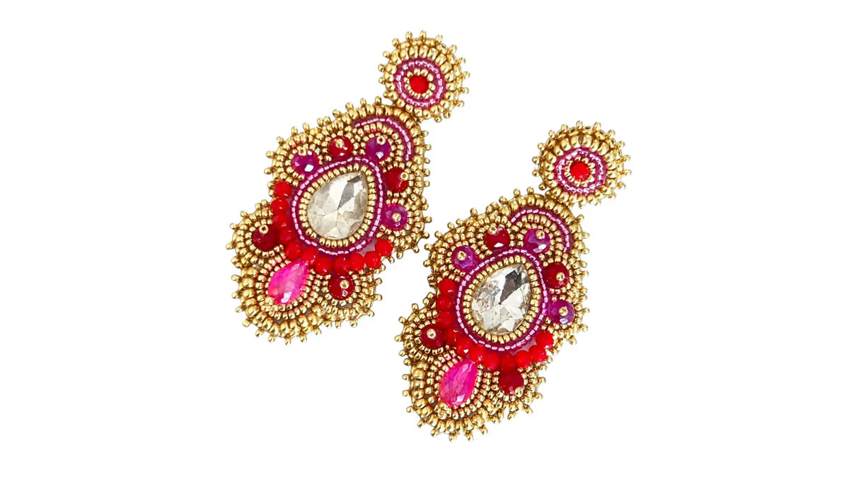 Handmade Lightweight Multicoloured Crystal Statement Earrings (YS07)