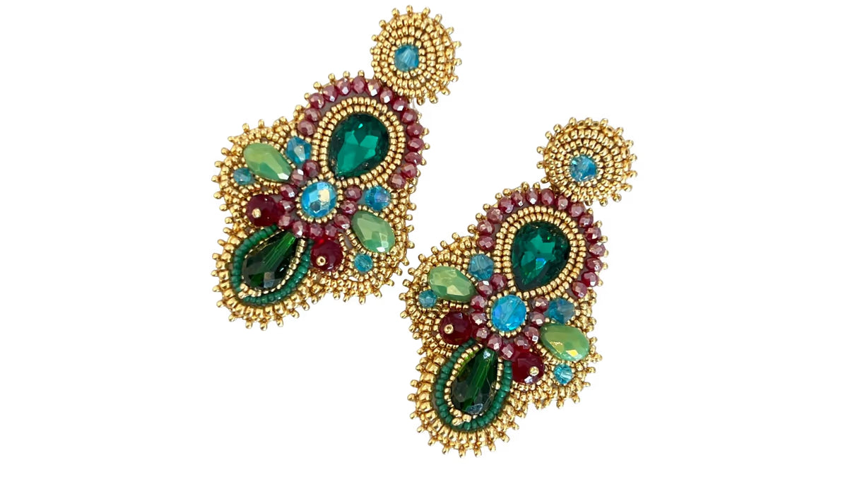 Handmade Lightweight Multicoloured Crystal Statement Earrings (YS08)