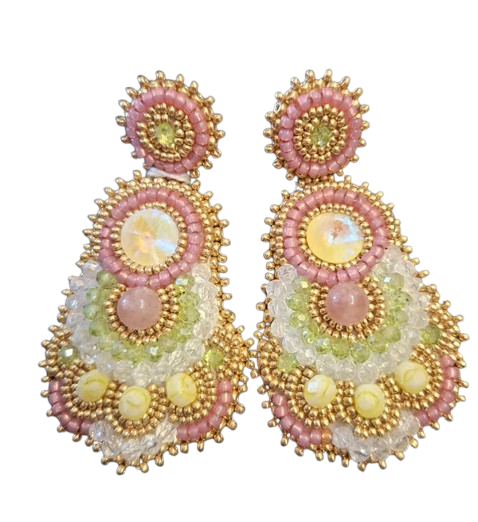 Handmade Lightweight Multicoloured Crystal Statement Earrings (YS12)