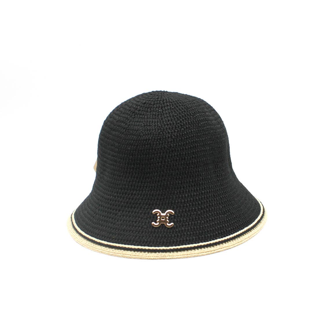 Braided Straw-effect Bucket Hat With Metallic Logo Black