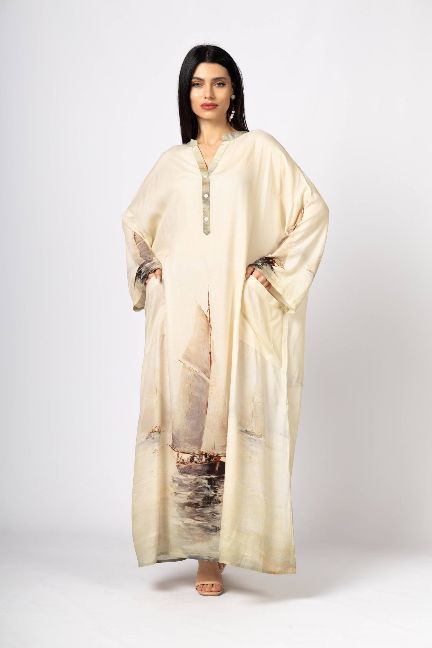 Nautical Heritage Painting Midi Kaftan (One Size)