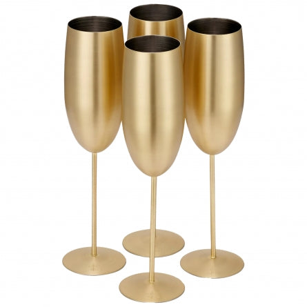 4 Gold Champagne Flutes Matte Gold Glasses.