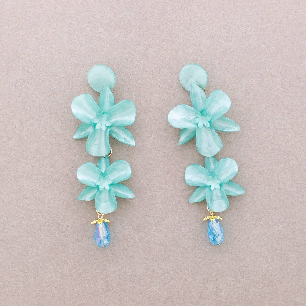 Resin Flower Earrings-Mint green