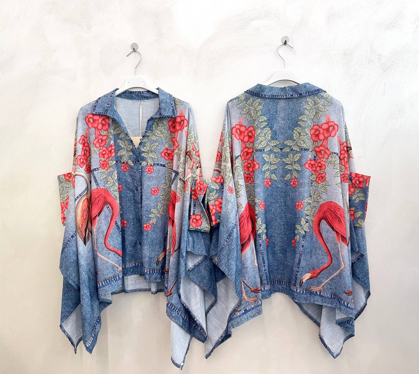 Jeans & Pink Flamingo Pancho (One Size)
