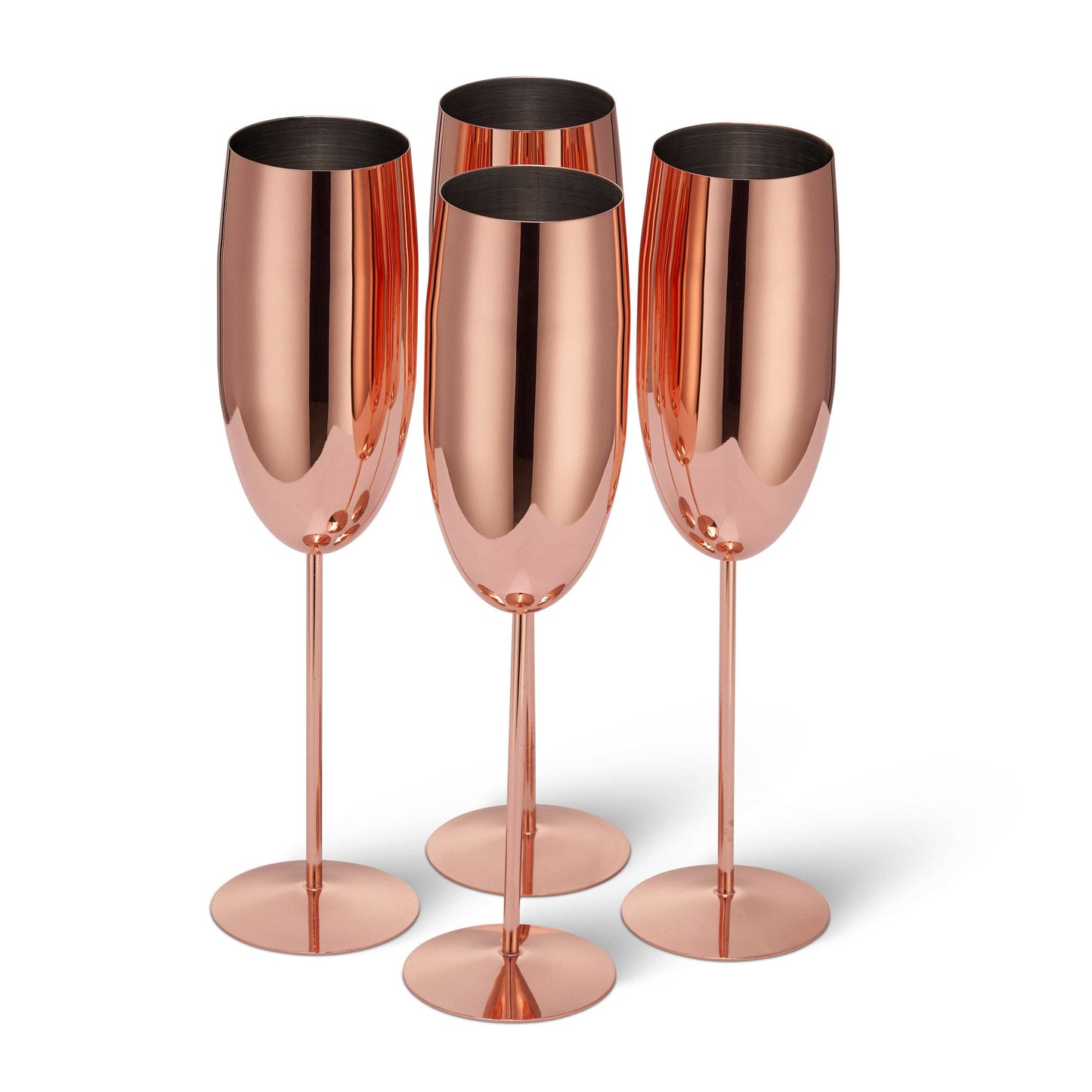 4 Rose Gold Champagne Flutes