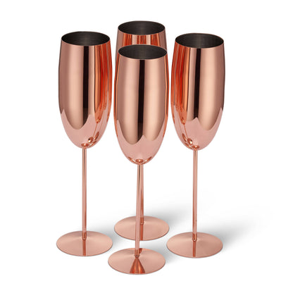 4 Rose Gold Champagne Flutes