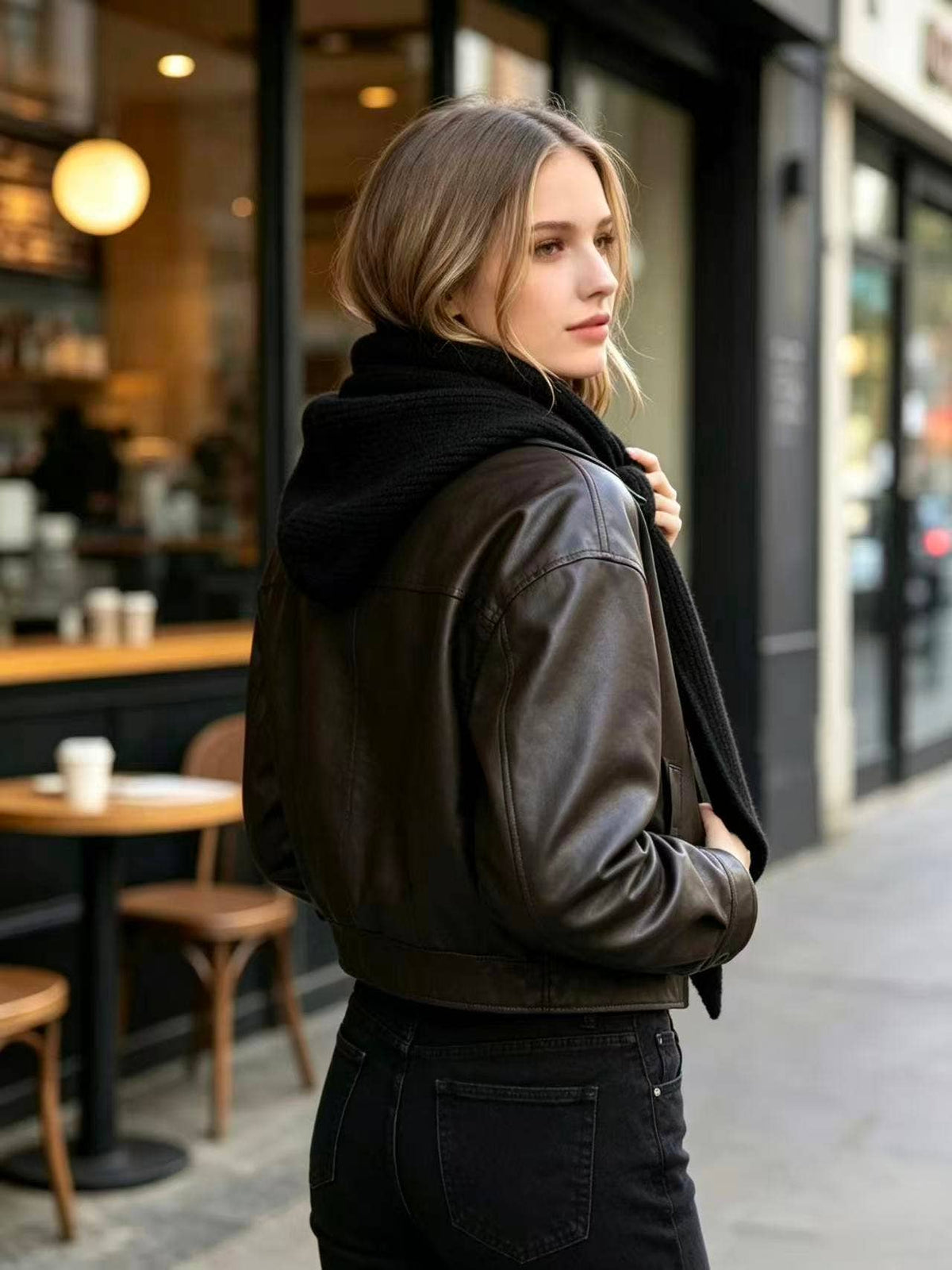 Knitted Hood Scarf Black