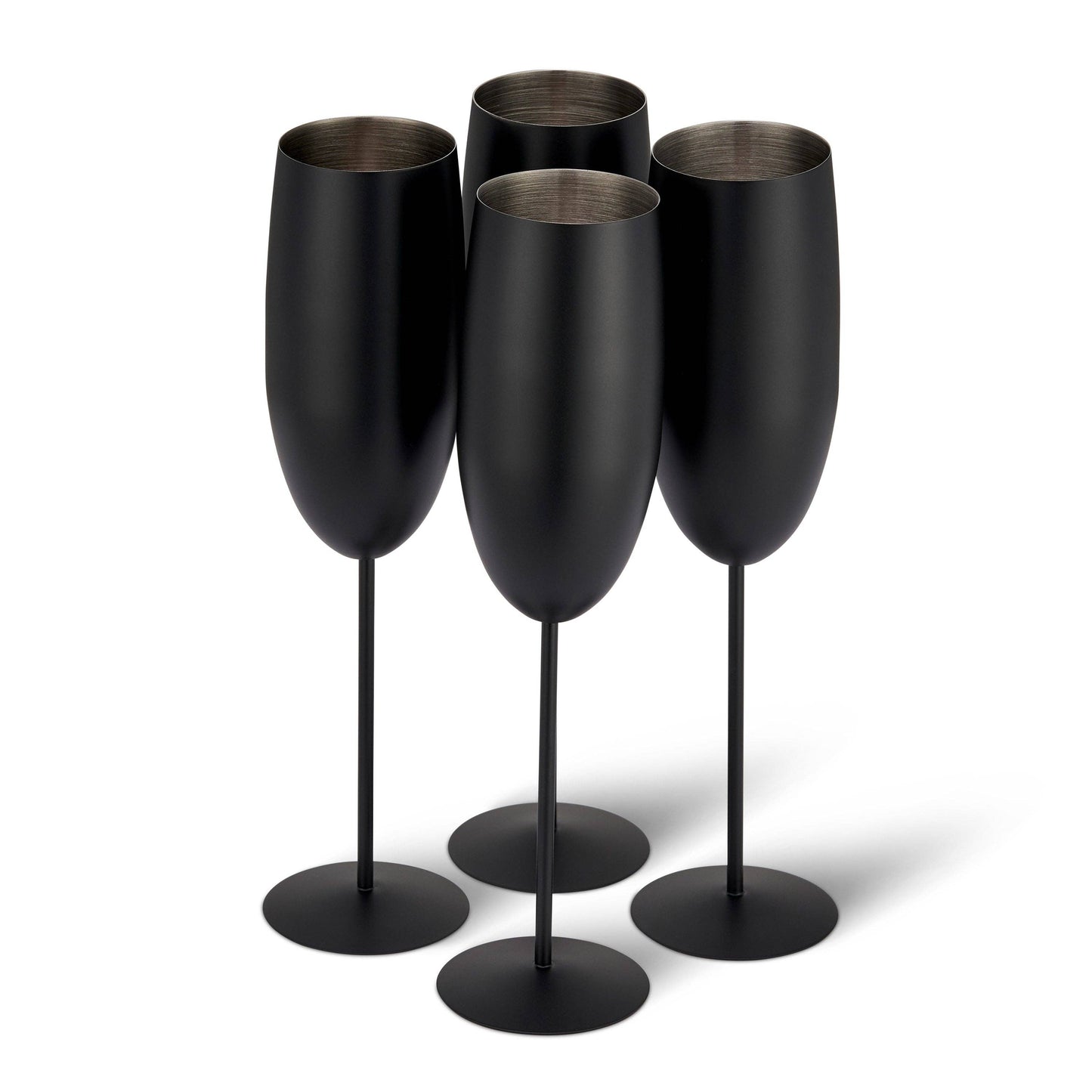 4 Matte Black Champagne Flutes