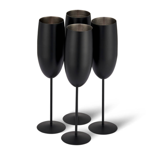 4 Matte Black Champagne Flutes