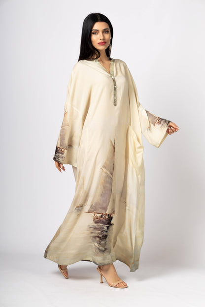 Nautical Heritage Painting Midi Kaftan (One Size)