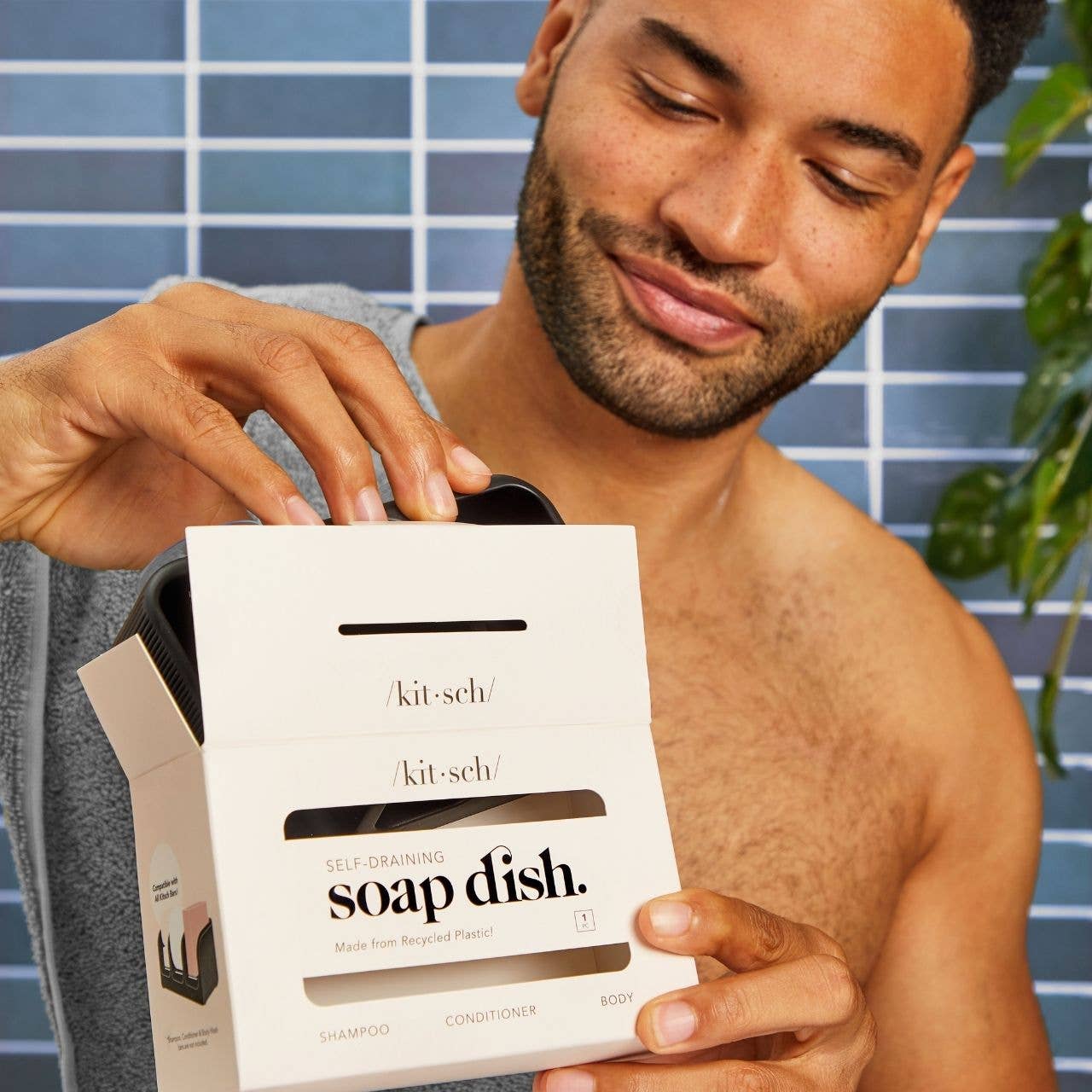 Black Self Draining Soap Dish