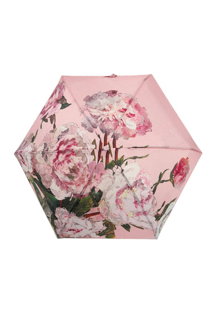 Pink Peonies Floral Umbrella with Travel Case- Light Pink