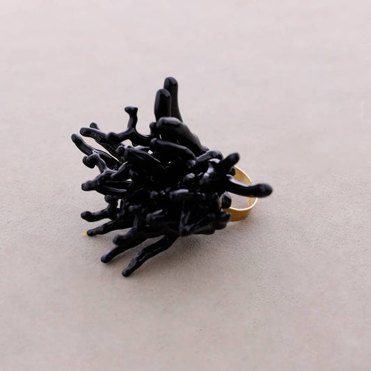 Black Flower Resin Ring