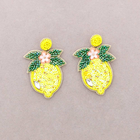 Pendant Earrings Holiday Motif Beads-Lemon