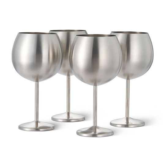 Balloon Cocktail Gin Glasses Silver Matte Stainless Steel, X 4
