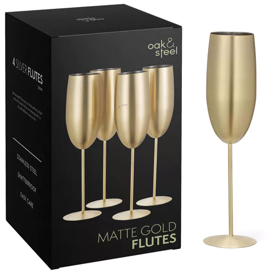 4 Gold Champagne Flutes Matte Gold Glasses.