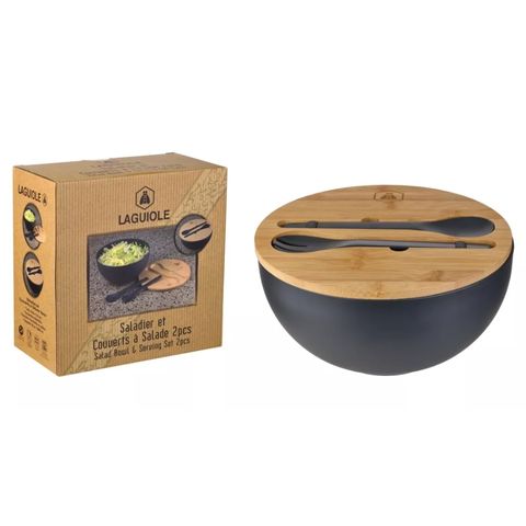 Laguiole Bamboo Large Bowl with Cuttlery