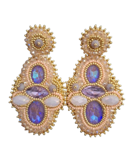 Handmade Lightweight Pink & Purple Crystal Statement Earrings