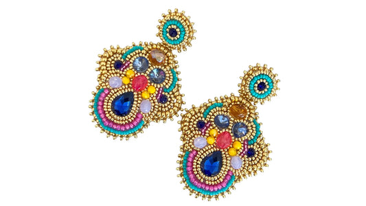Handmade Lightweight Multicoloured Crystal Statement Earrings (YS21)