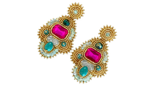 Handmade Lightweight Multicoloured Crystal Statement Earrings (YS22)