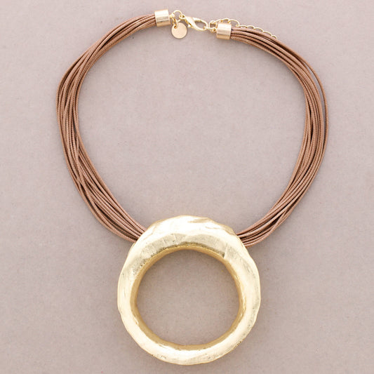 Metal Hoop Pendant Choker-Gold and Brown