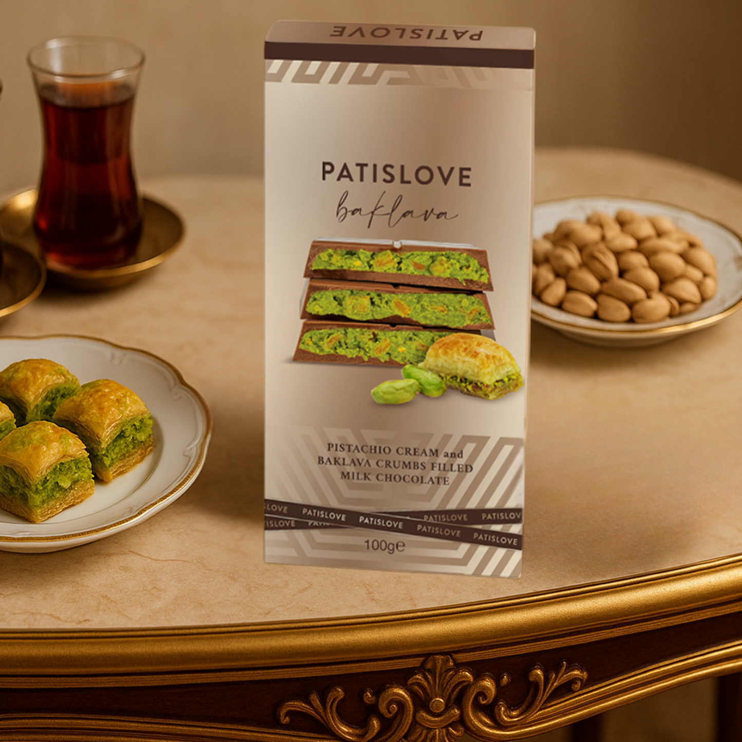 Pistachio Cream and Baklava Crumbs Filled Milk Chocolate