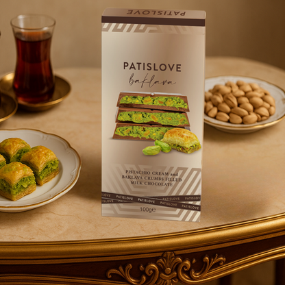 Pistachio Cream and Baklava Crumbs Filled Milk Chocolate