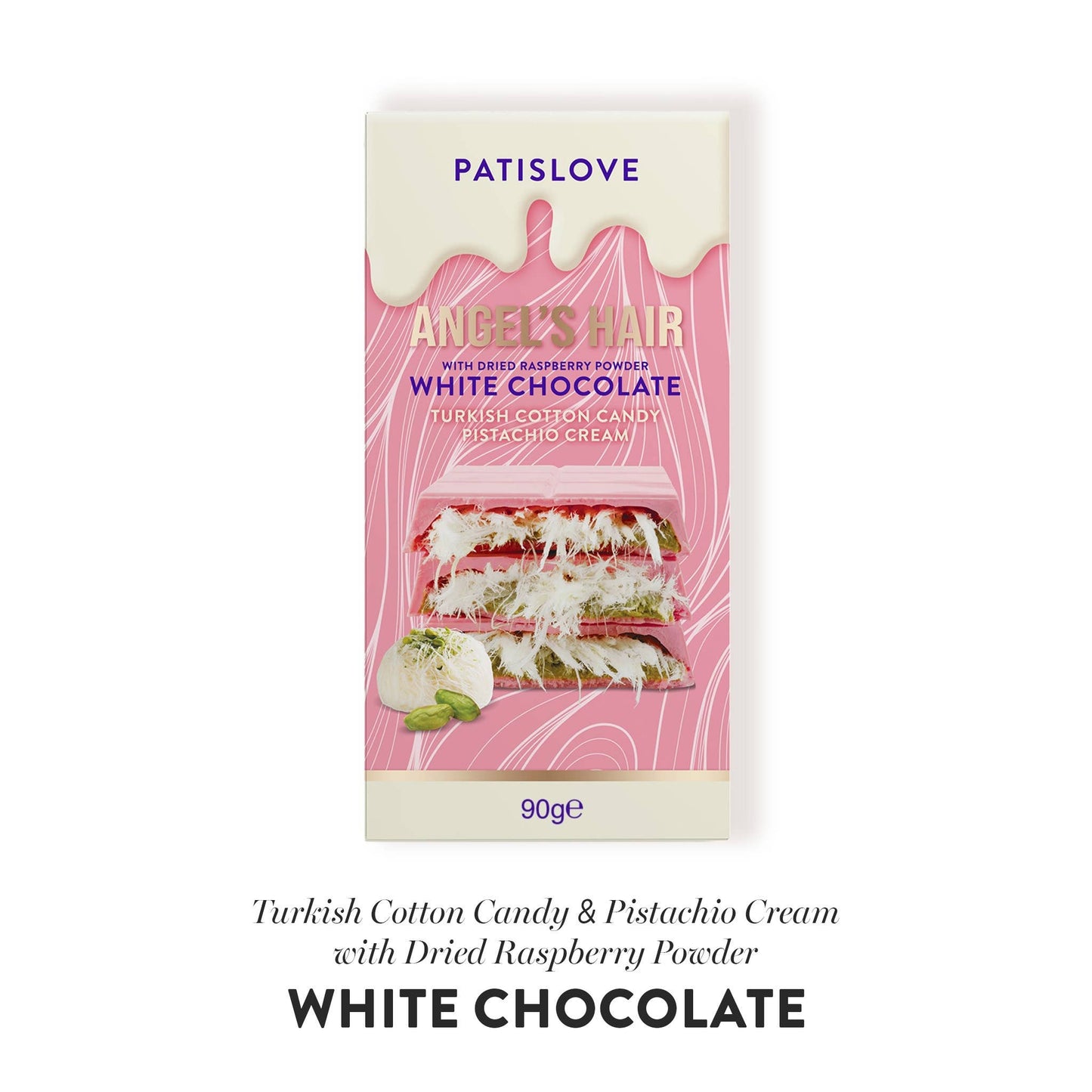 Angel’s Hair White Chocolate with Dried Raspberry Powder,90G