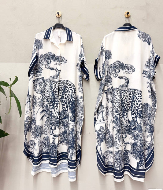 Blue & White Leopard Dress (One Size)