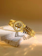 Round Pattern Bangle with Rhinestones & Leaves in Stainless Steel