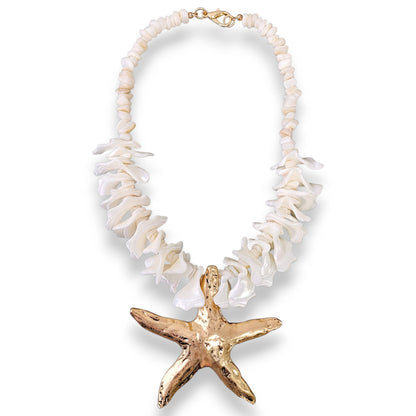 Chunky Shell Starfish Necklace Handmade Statement Jewelry